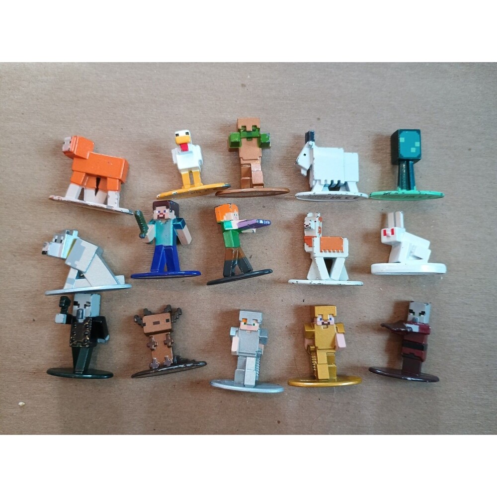 Mojang Minecraft Mini Metal Figures Jada Toys Inc. Lot Of 15 Used People Animals
